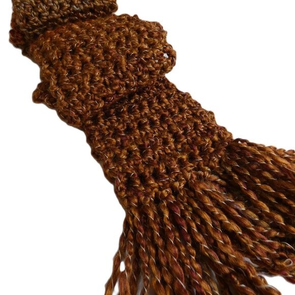 Brown Scarf Extra Long 104x5 Handmade Crochet Hand Knit Winter Warm Retro NWT - Picture 9 of 11